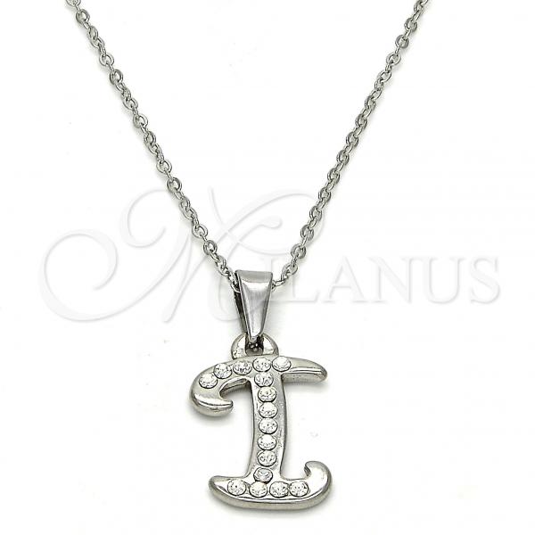 Stainless Steel Pendant Necklace, Initials and Rolo Design, with White Crystal, Polished, Steel Finish, 04.238.0008.1.18