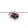 Rhodium Plated Pendant Necklace, Heart and Kohala Design, with Amethyst Swarovski Crystals and White Micro Pave, Polished, Rhodium Finish, 04.239.0012.1.16