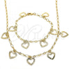 Oro Laminado Necklace and Bracelet, Gold Filled Style Heart Design, Polished, Golden Finish, 06.63.0203