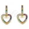 Oro Laminado Huggie Hoop, Gold Filled Style Heart Design, with Multicolor Micro Pave, Polished, Golden Finish, 02.210.0449.2.15