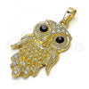 Oro Laminado Fancy Pendant, Gold Filled Style Owl Design, with Black and White Crystal, Polished, Golden Finish, 05.213.0069