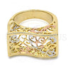 Oro Laminado Elegant Ring, Gold Filled Style Polished, Tricolor, 01.100.0010.08 (Size 8)