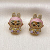 Oro Laminado Stud Earring, Gold Filled Style with White Cubic Zirconia, Pink Enamel Finish, Golden Finish, 02.282.0080