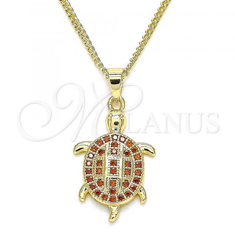 Oro Laminado Pendant Necklace, Gold Filled Style Turtle Design, with Garnet Micro Pave, Polished, Golden Finish, 04.344.0026.1.20