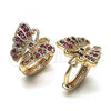 Oro Laminado Huggie Hoop, Gold Filled Style Butterfly Design, with Ruby Micro Pave, Polished, Golden Finish, 02.26.0286.2.15