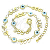 Oro Laminado Charm Anklet , Gold Filled Style Evil Eye Design, White Resin Finish, Golden Finish, 03.169.0006.10