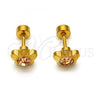 Stainless Steel Stud Earring, Flower Design, with Dark Champagne Crystal, Polished, Golden Finish, 02.271.0019.2
