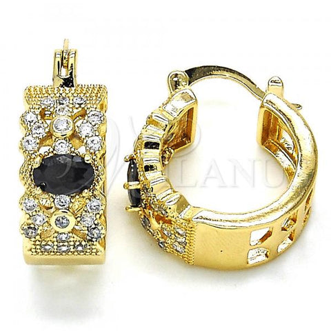 Oro Laminado Small Hoop, Gold Filled Style with Black and White Cubic Zirconia, Polished, Golden Finish, 02.210.0285.3.20
