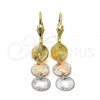 Oro Laminado Long Earring, Gold Filled Style Diamond Cutting Finish, Tricolor, 02.63.2163