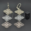 Oro Laminado Long Earring, Gold Filled Style Flower and Filigree Design, Diamond Cutting Finish, Tricolor, 5.067.005.1