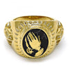 Oro Laminado Mens Ring, Gold Filled Style Hand and Bird Design, Black Enamel Finish, Golden Finish, 01.185.0010.09 (Size 9)