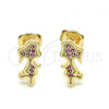 Oro Laminado Stud Earring, Gold Filled Style Little Girl Design, with Ruby Micro Pave, Polished, Golden Finish, 02.156.0422