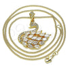 Oro Laminado Pendant Necklace, Gold Filled Style Swan Design, with White Cubic Zirconia, Polished, Golden Finish, 04.283.0017.20