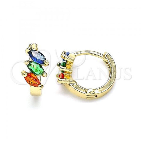 Oro Laminado Huggie Hoop, Gold Filled Style with Multicolor Cubic Zirconia, Polished, Golden Finish, 02.210.0642.5.12