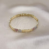 Oro Laminado Solid Bracelet, Gold Filled Style Heart Design, Polished, Tricolor, 03.102.0062.08