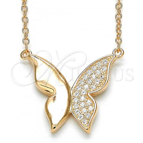 Sterling Silver Pendant Necklace, Butterfly Design, with White Cubic Zirconia, Polished, Rose Gold Finish, 04.336.0085.1.16