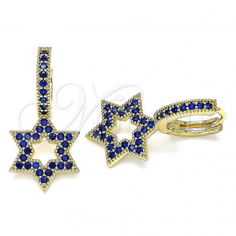 Oro Laminado Huggie Hoop, Gold Filled Style Star of David Design, with Sapphire Blue Micro Pave, Polished, Golden Finish, 02.210.0472.3.15