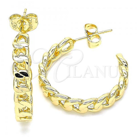 Oro Laminado Stud Earring, Gold Filled Style Paperclip and Curb Design, Polished, Golden Finish, 02.163.0142