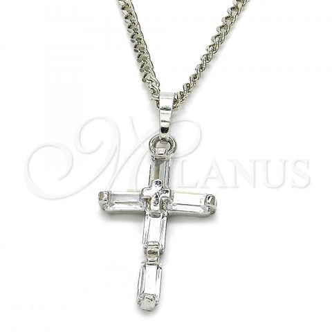 Rhodium Plated Pendant Necklace, Cross Design, with White Cubic Zirconia, Polished, Rhodium Finish, 04.284.0015.4.22