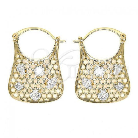 Oro Laminado Medium Hoop, Gold Filled Style Filigree Design, with White Cubic Zirconia, Polished, Golden Finish, 02.65.2455.21