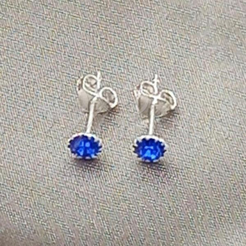 Sterling Silver Stud Earring, with Sapphire Blue Cubic Zirconia, Polished, Silver Finish, 02.397.0039.09