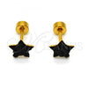 Stainless Steel Stud Earring, Star Design, with Black Crystal, Polished, Golden Finish, 02.271.0021