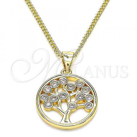 Oro Laminado Pendant Necklace, Gold Filled Style Tree Design, with White Cubic Zirconia, Polished, Golden Finish, 04.156.0386