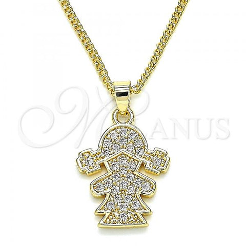 Oro Laminado Pendant Necklace, Gold Filled Style Little Girl Design, with White Micro Pave, Polished, Golden Finish, 04.94.0034.20