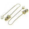 Oro Laminado Threader Earring, Gold Filled Style Owl Design, with Multicolor and White Micro Pave, Polished, Golden Finish, 02.210.0812.1