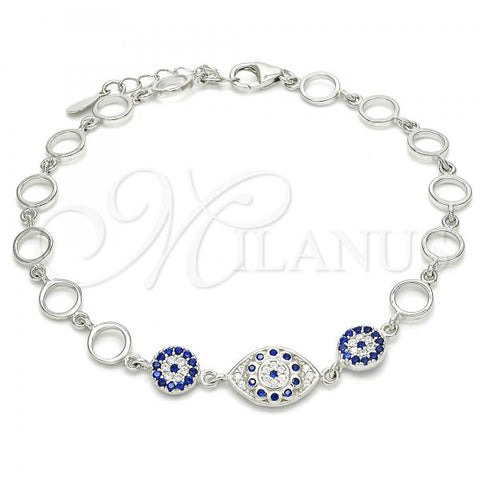 Sterling Silver Fancy Bracelet, with Sapphire Blue and White Cubic Zirconia, Polished, Rhodium Finish, 03.369.0004.07