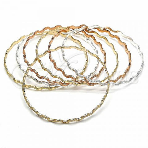 Gold Plated Semanario Bangle, Diamond Cutting Finish, Tricolor, 03.08.0137.05 (04 MM Thickness, Size 5 - 2.50 Diameter)