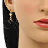 Oro Laminado Leverback Earring, Gold Filled Style with Dark Amethyst Crystal, Polished, Golden Finish, 02.122.0112.1