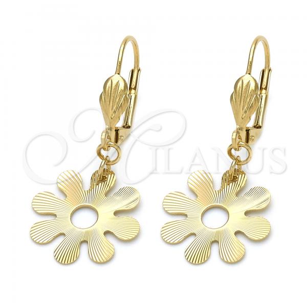 Oro Laminado Dangle Earring, Gold Filled Style Flower Design, Golden Finish, 02.64.0113