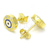 Sterling Silver Stud Earring, Evil Eye Design, with White Micro Pave, Blue Enamel Finish, Golden Finish, 02.336.0151.2