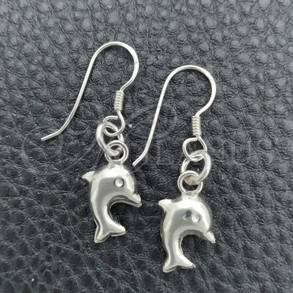 Sterling Silver Dangle Earring, Dolphin Design, Polished, Silver Finish, 02.395.0012