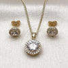 Oro Laminado Earring and Pendant Adult Set, Gold Filled Style Cluster Design, with White Cubic Zirconia and White Micro Pave, Polished, Golden Finish, 10.210.0184
