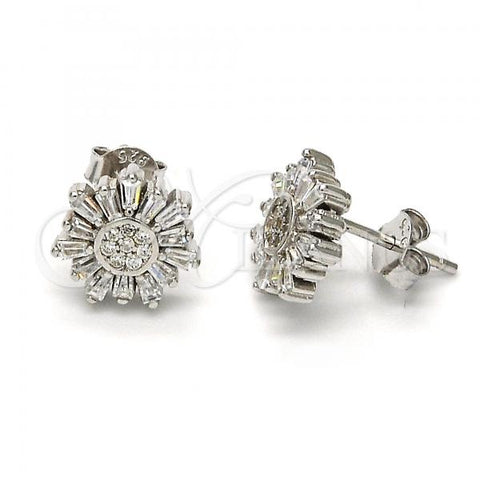 Sterling Silver Stud Earring, with White Cubic Zirconia, Polished, Rhodium Finish, 02.175.0107