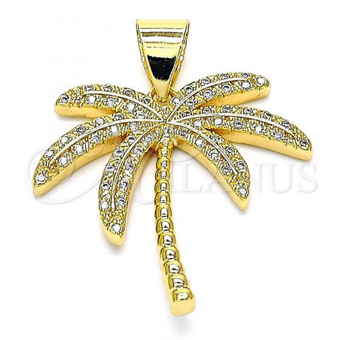 Oro Laminado Fancy Pendant, Gold Filled Style Tree Design, with White Micro Pave, Polished, Golden Finish, 05.342.0012
