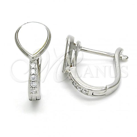 Sterling Silver Huggie Hoop, Teardrop Design, with White Cubic Zirconia and Ivory Mother of Pearl, Polished,, 02.186.0056.15