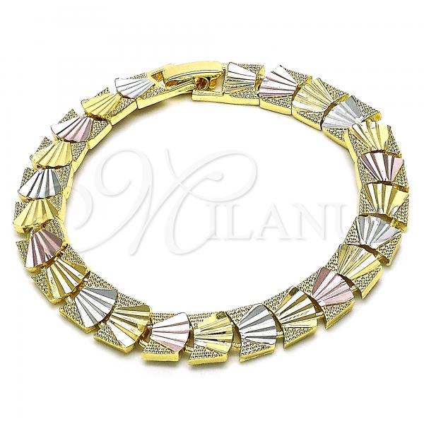 Oro Laminado Solid Bracelet, Gold Filled Style Diamond Cutting Finish, Tricolor, 03.102.0077.07