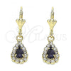 Oro Laminado Dangle Earring, Gold Filled Style Teardrop Design, with Amethyst and White Crystal, Polished, Golden Finish, 02.122.0116.7
