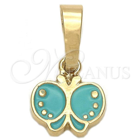 Oro Laminado Fancy Pendant, Gold Filled Style Butterfly Design, Blue Enamel Finish, Golden Finish, 05.163.0066.4