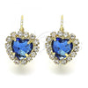 Oro Laminado Leverback Earring, Gold Filled Style Heart Design, with Sapphire Blue and White Crystal, Polished, Golden Finish, 02.122.0111.6