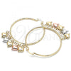 Oro Laminado Large Hoop, Gold Filled Style Heart Design, Diamond Cutting Finish, Tricolor, 02.380.0022.50