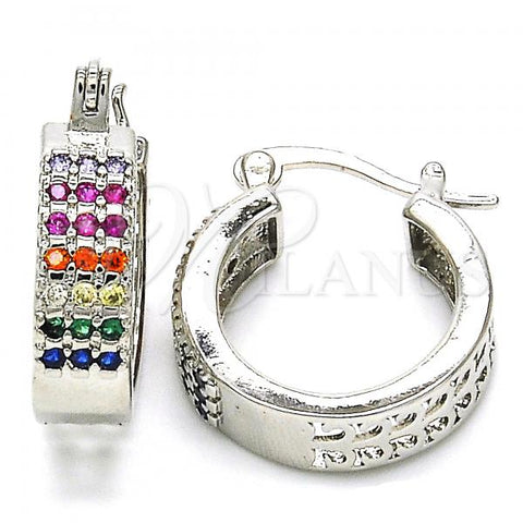 Rhodium Plated Small Hoop, with Multicolor Cubic Zirconia, Polished, Rhodium Finish, 02.210.0266.5.20