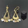 Oro Laminado Chandelier Earring, Gold Filled Style Heart and Teardrop Design, Diamond Cutting Finish, Tricolor, 02.32.0196