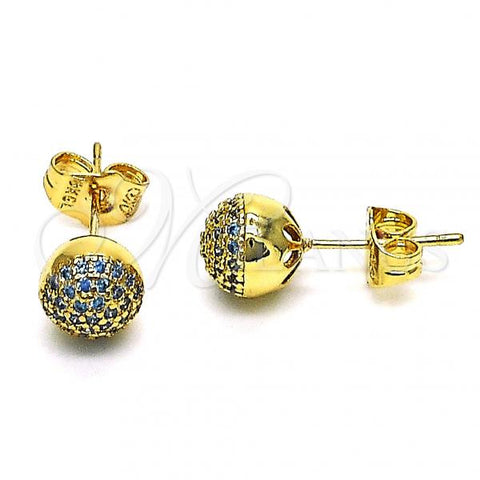 Oro Laminado Stud Earring, Gold Filled Style with Aqua Blue Micro Pave, Polished, Golden Finish, 02.156.0424.5