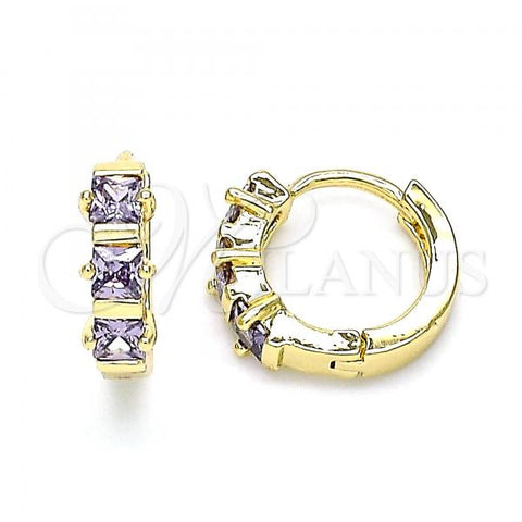 Oro Laminado Huggie Hoop, Gold Filled Style with Amethyst Cubic Zirconia, Polished, Golden Finish, 02.210.0654.2.15