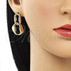 Oro Laminado Dangle Earring, Gold Filled Style Chunky Design, Polished, Golden Finish, 02.163.0223