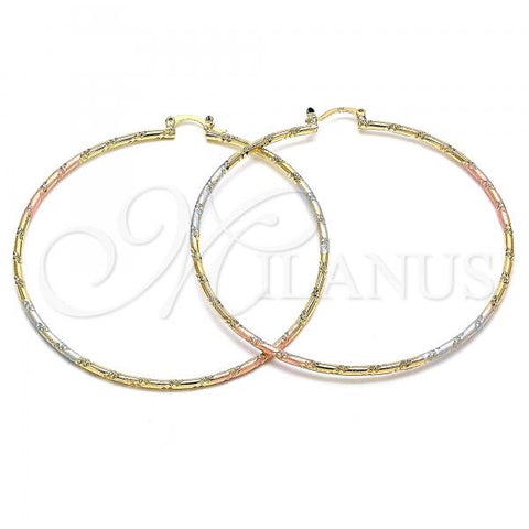 Oro Laminado Extra Large Hoop, Gold Filled Style Diamond Cutting Finish, Tricolor, 02.170.0297.70